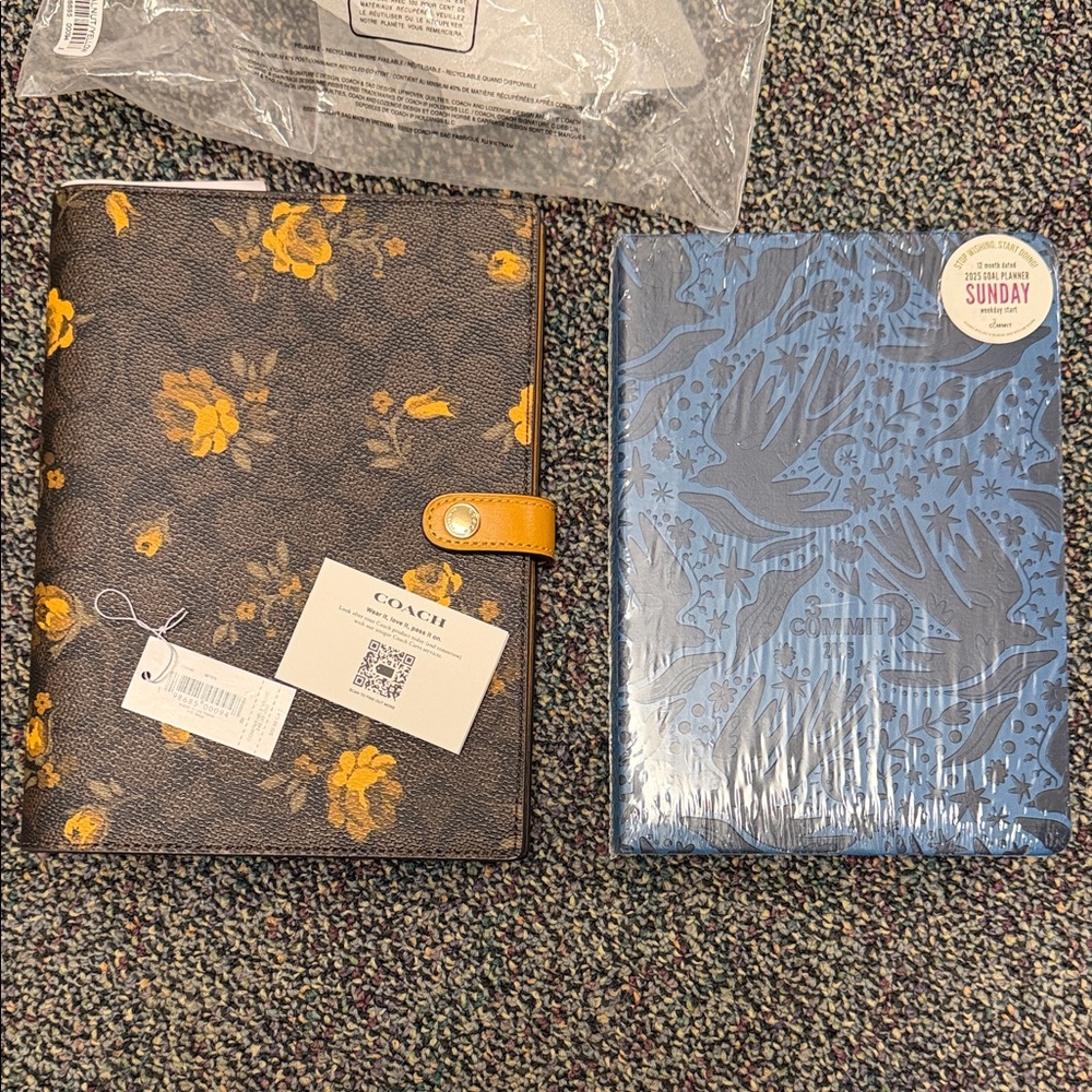 New Coach Floral Brown and Yellow Notebook with Commit 30 Planner Standard Size